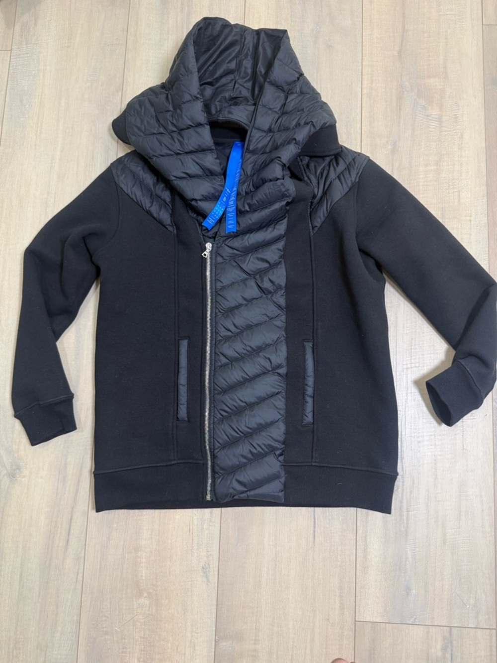 Kit and Ace Black Quilted-Front Zip Hoodie